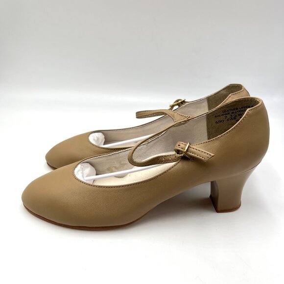 7.5W 7.5‎ WIDE WIDTH Capezio 650 Student Footlight Tan Leather Dance Heels Shoes - Picture 4 of 12